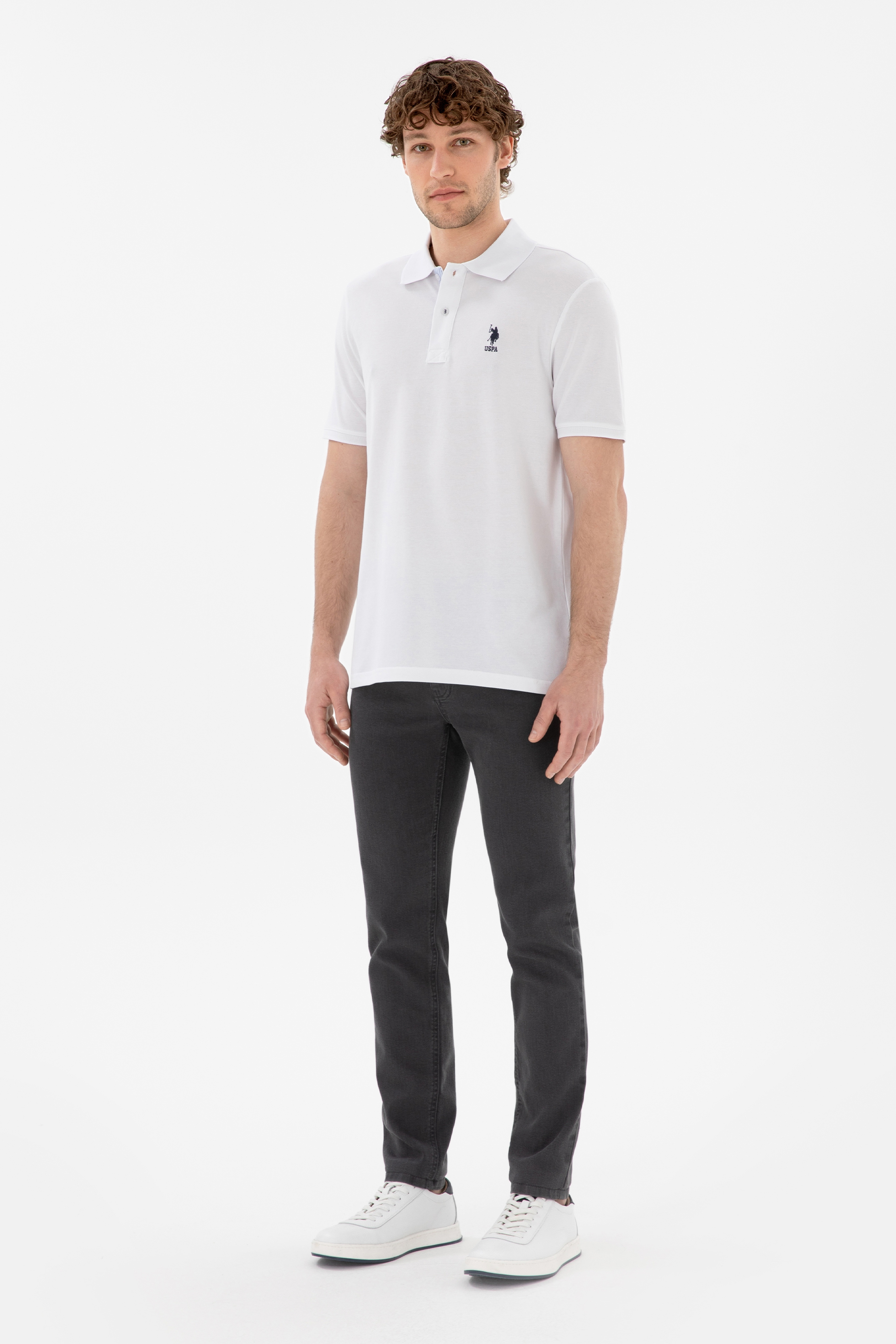 Erkek Regular Fit Polo Yaka Beyaz Basic Tişört