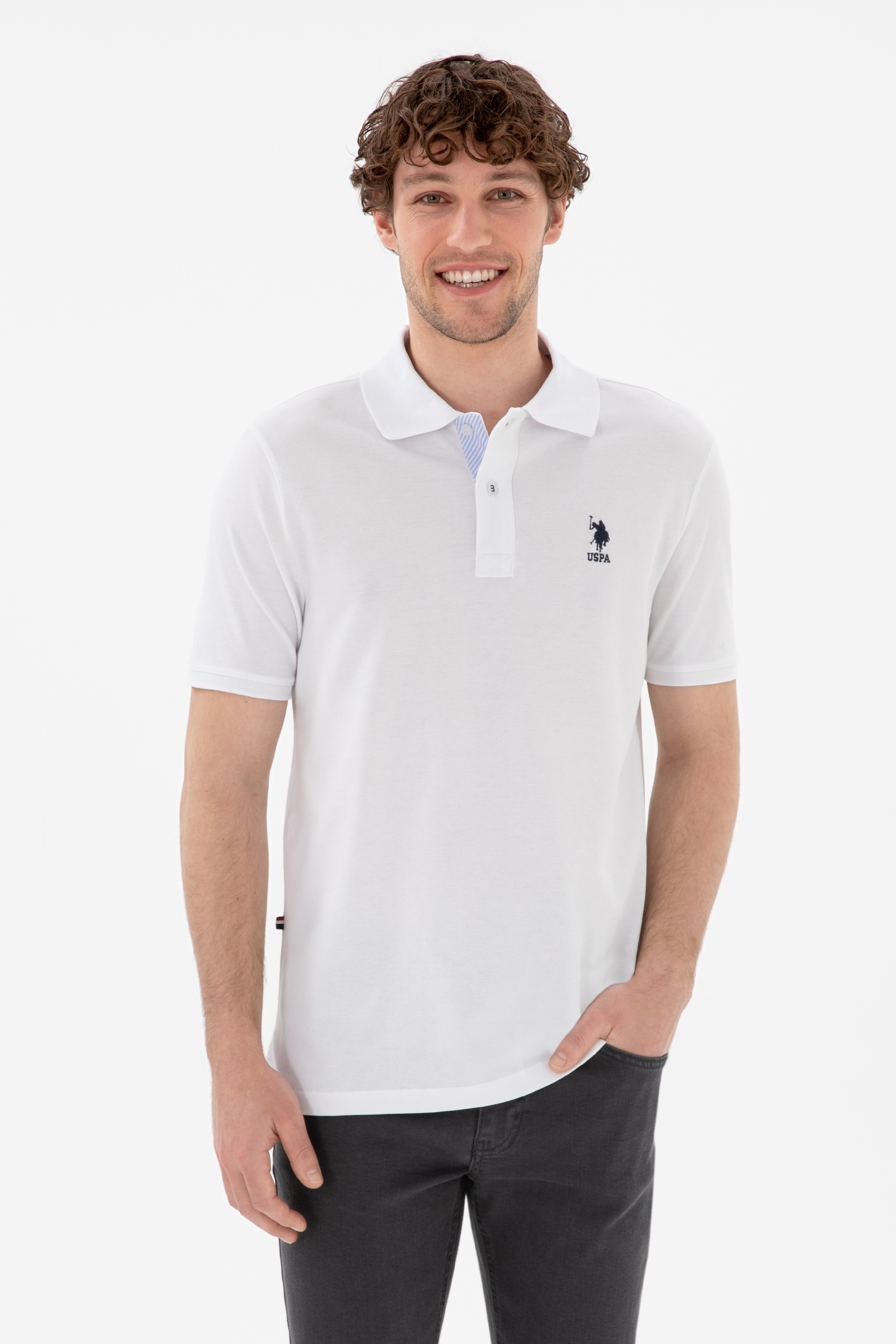 Erkek Regular Fit Polo Yaka Beyaz Basic Tişört - Image 1