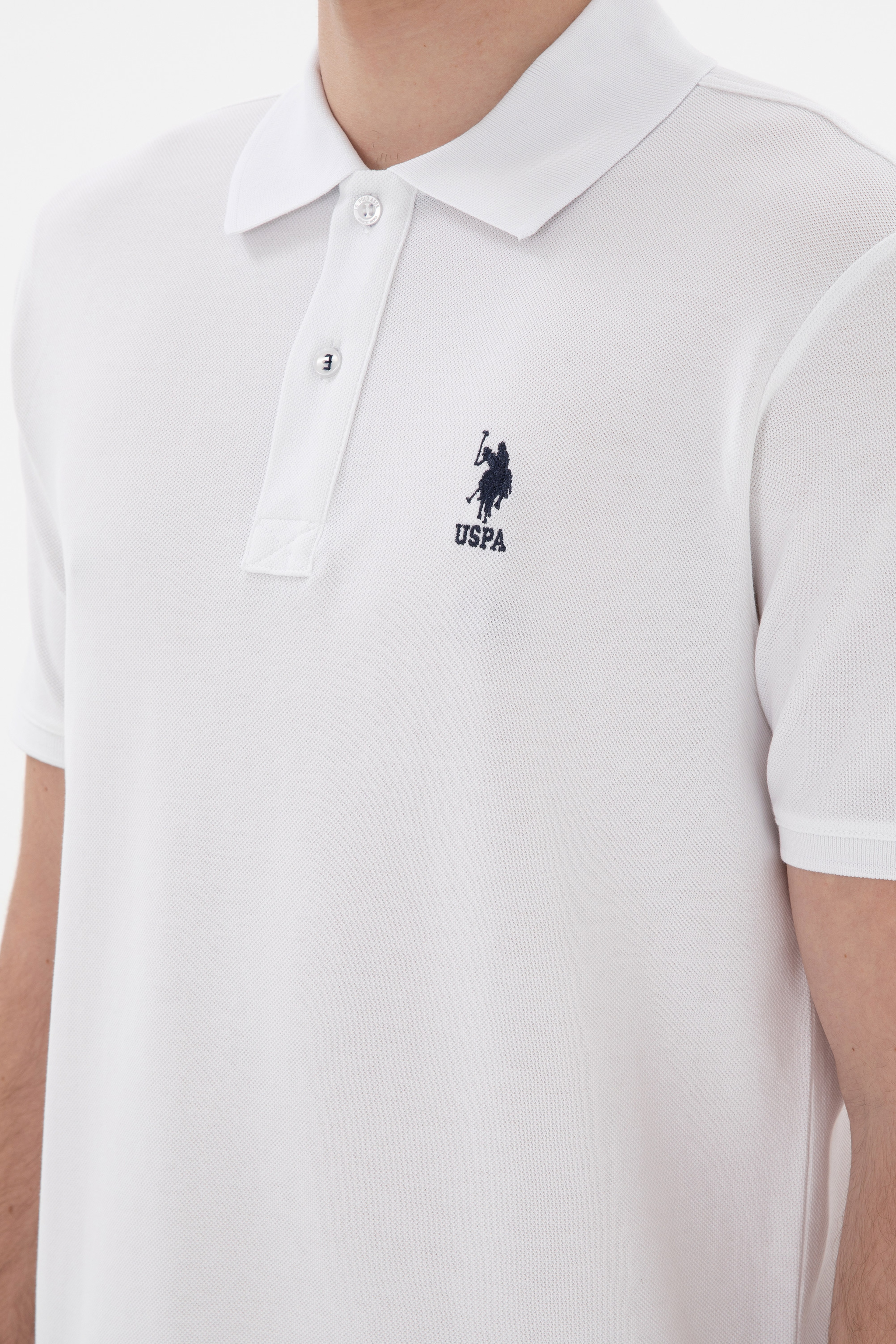 Erkek Regular Fit Polo Yaka Beyaz Basic Tişört - Image 7