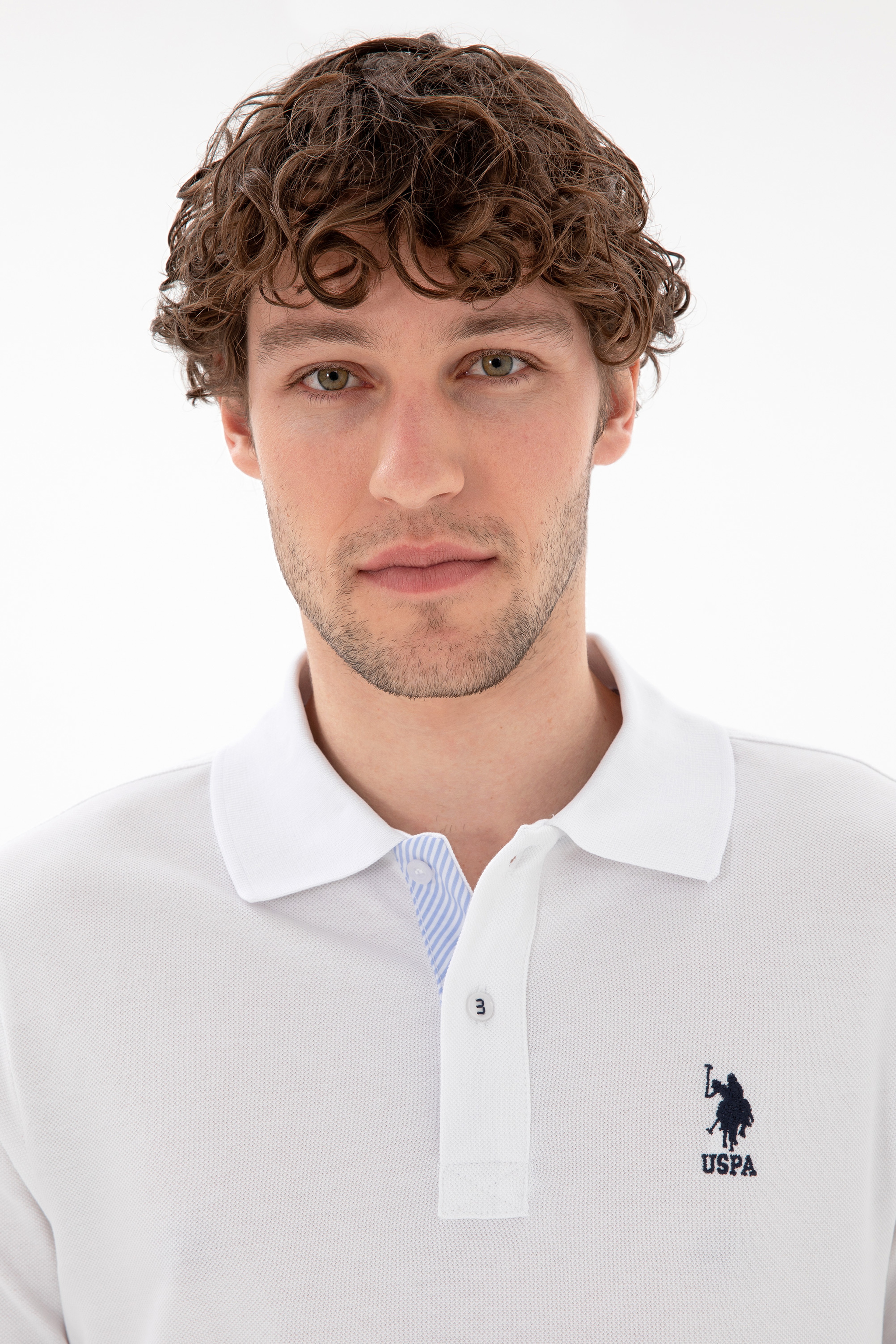 Erkek Regular Fit Polo Yaka Beyaz Basic Tişört - Image 2