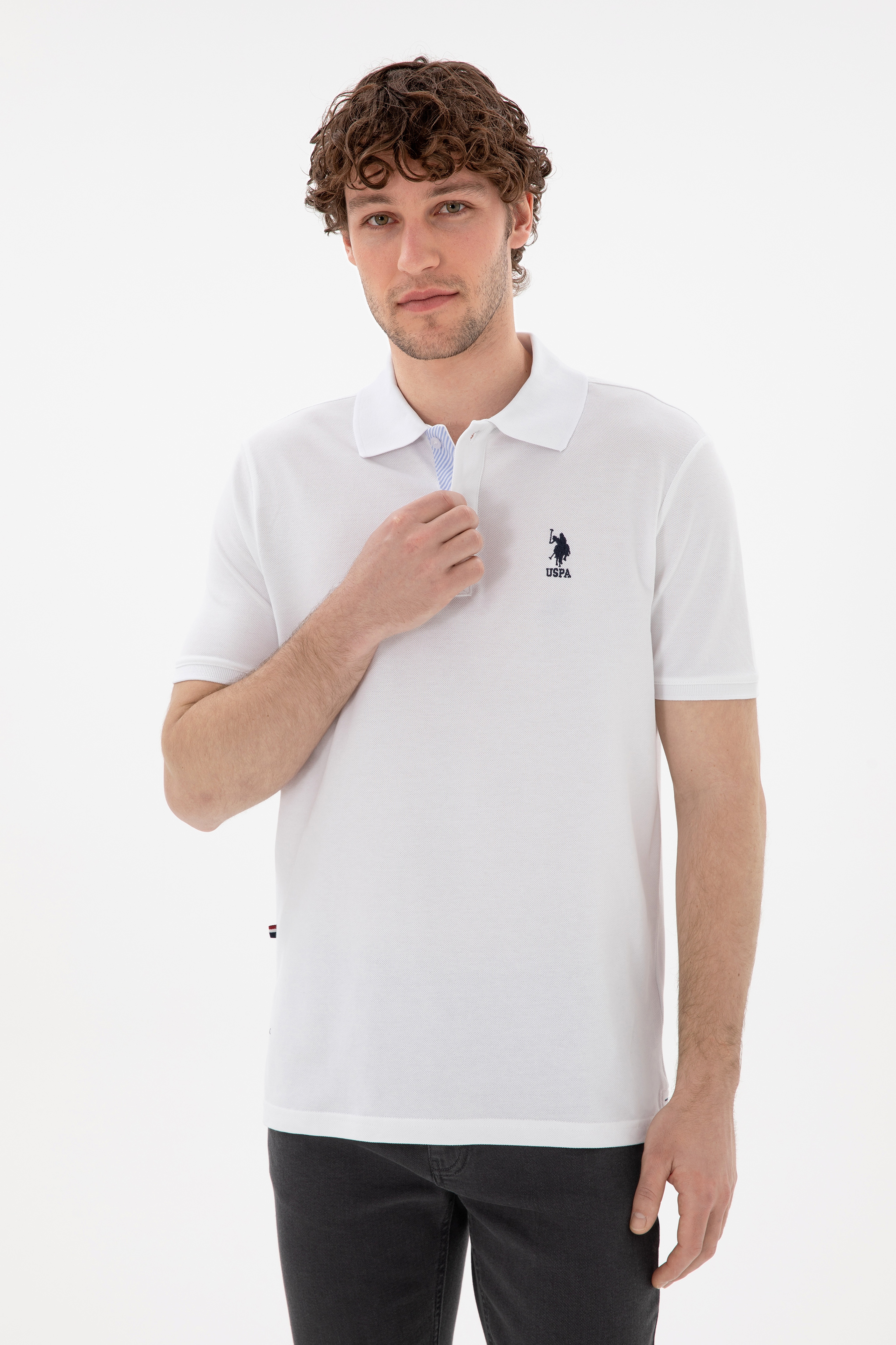 Erkek Regular Fit Polo Yaka Beyaz Basic Tişört - Image 3