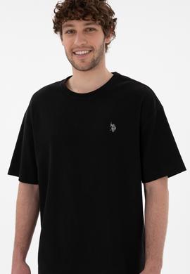 Erkek Comfort Fit Bisiklet Yaka Siyah Jakarlı İnterlok Tişört - 50308448019