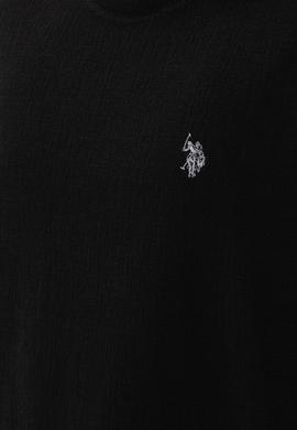 Erkek Comfort Fit Bisiklet Yaka Siyah Jakarlı İnterlok Tişört - 50308448019