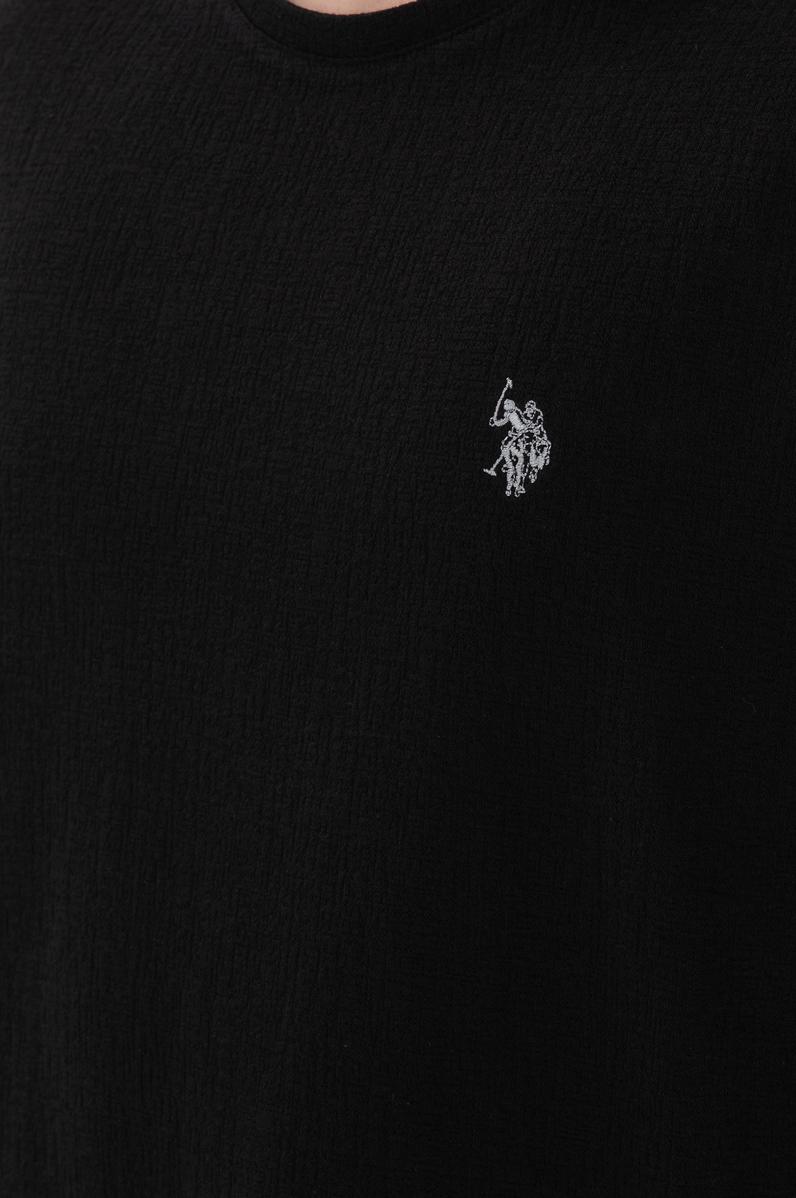 Erkek Comfort Fit Bisiklet Yaka Siyah Jakarlı İnterlok Tişört