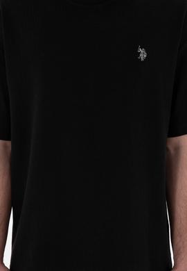 Erkek Comfort Fit Bisiklet Yaka Siyah Jakarlı İnterlok Tişört - 50308448019