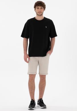 Erkek Comfort Fit Bisiklet Yaka Siyah Jakarlı İnterlok Tişört - 50308448019