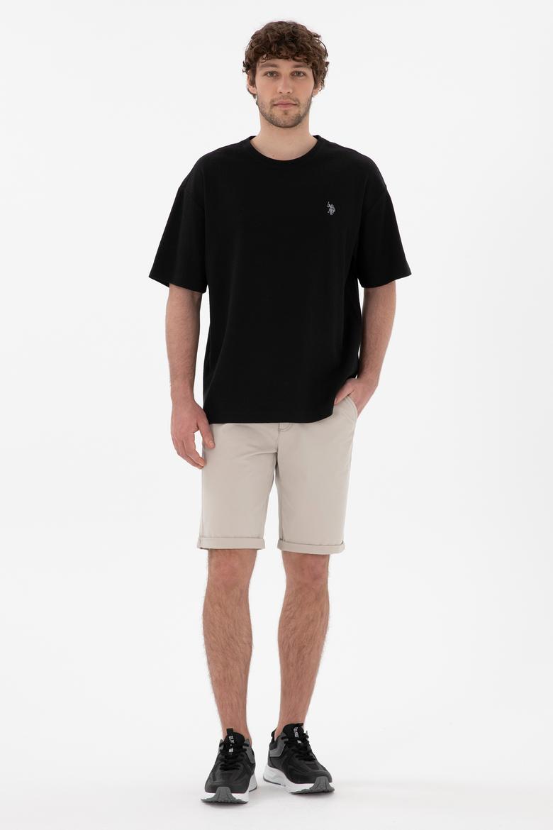 Erkek Comfort Fit Bisiklet Yaka Siyah Jakarlı İnterlok Tişört - 50308448019