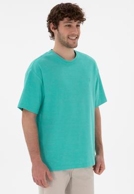 Erkek Comfort Fit Bisiklet Yaka Mint Jakarlı İnterlok Tişört - 50308448026