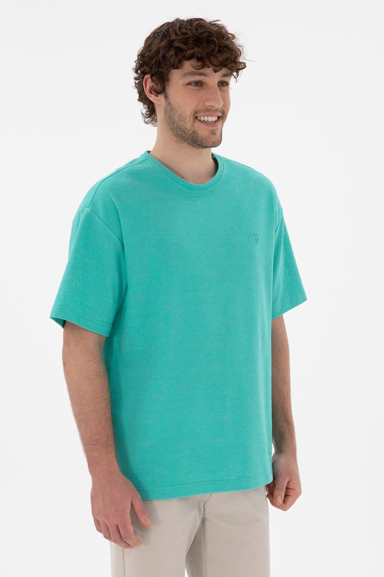 Erkek Comfort Fit Bisiklet Yaka Mint Jakarlı İnterlok Tişört