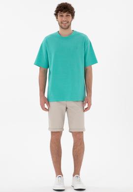 Erkek Comfort Fit Bisiklet Yaka Mint Jakarlı İnterlok Tişört - 50308448026