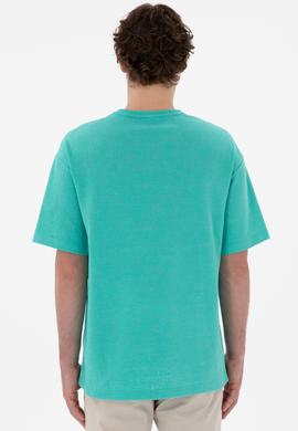 Erkek Comfort Fit Bisiklet Yaka Mint Jakarlı İnterlok Tişört - 50308448026