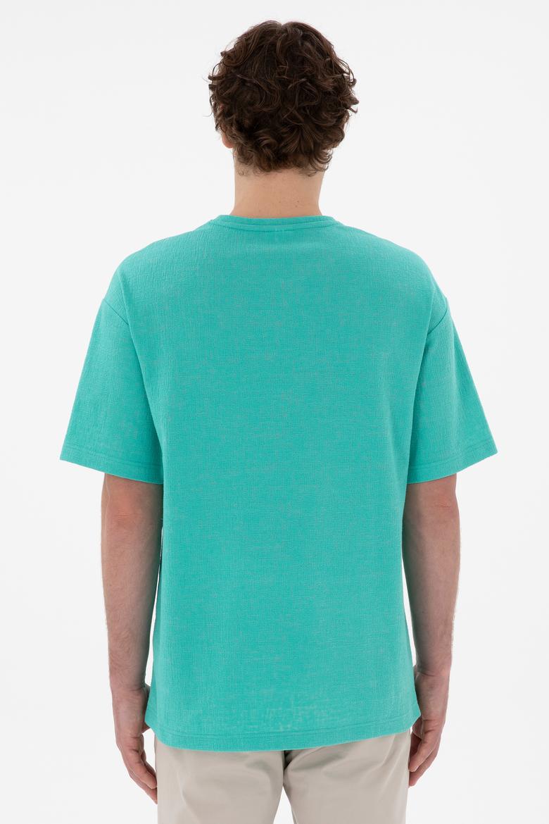 Erkek Comfort Fit Bisiklet Yaka Mint Jakarlı İnterlok Tişört - 50308448026