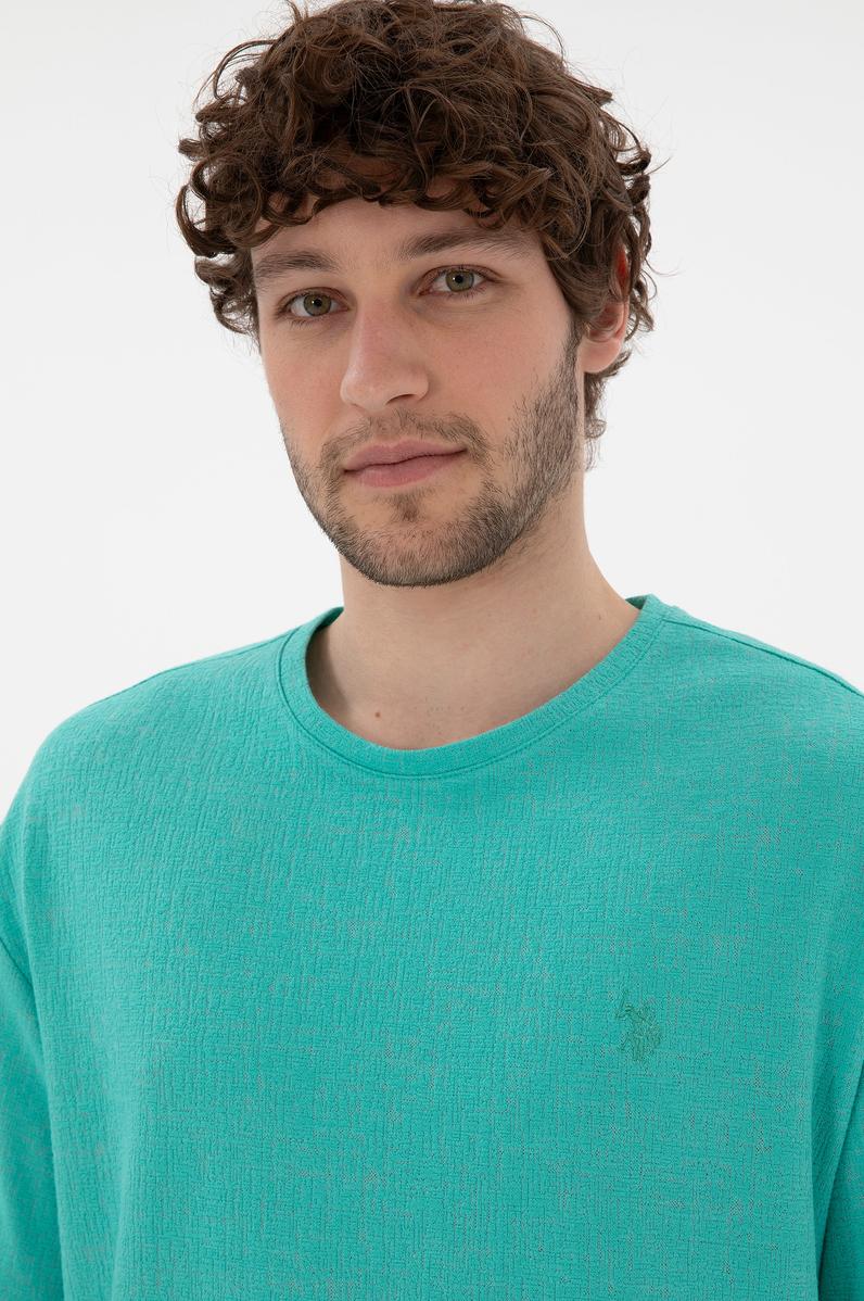 Erkek Comfort Fit Bisiklet Yaka Mint Jakarlı İnterlok Tişört