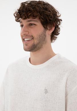 Erkek Comfort Fit Bisiklet Yaka  Ekru Jakarlı İnterlok Tişört - 50308448031