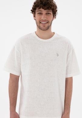 Erkek Comfort Fit Bisiklet Yaka  Ekru Jakarlı İnterlok Tişört - 50308448031