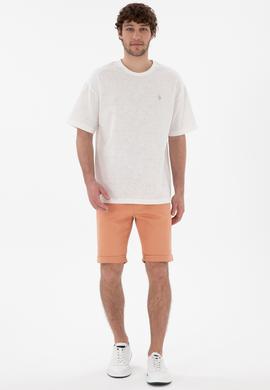 Erkek Comfort Fit Bisiklet Yaka  Ekru Jakarlı İnterlok Tişört - 50308448031