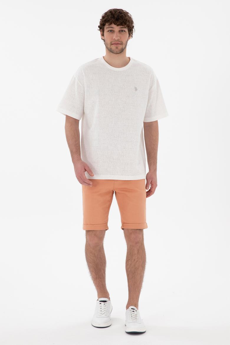 Erkek Comfort Fit Bisiklet Yaka  Ekru Jakarlı İnterlok Tişört - 50308448031