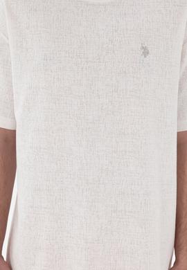 Erkek Comfort Fit Bisiklet Yaka  Ekru Jakarlı İnterlok Tişört - 50308448031