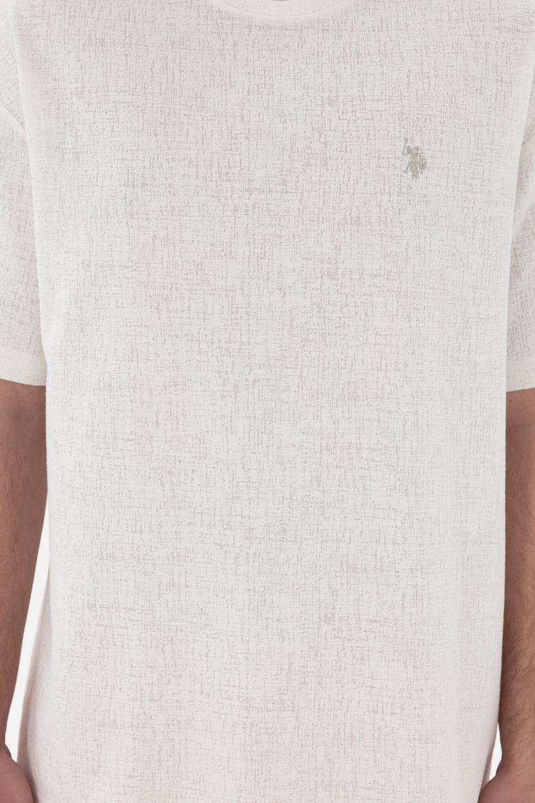 Erkek Comfort Fit Bisiklet Yaka  Ekru Jakarlı İnterlok Tişört - 50308448031