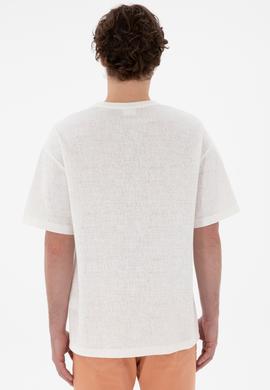 Erkek Comfort Fit Bisiklet Yaka  Ekru Jakarlı İnterlok Tişört - 50308448031