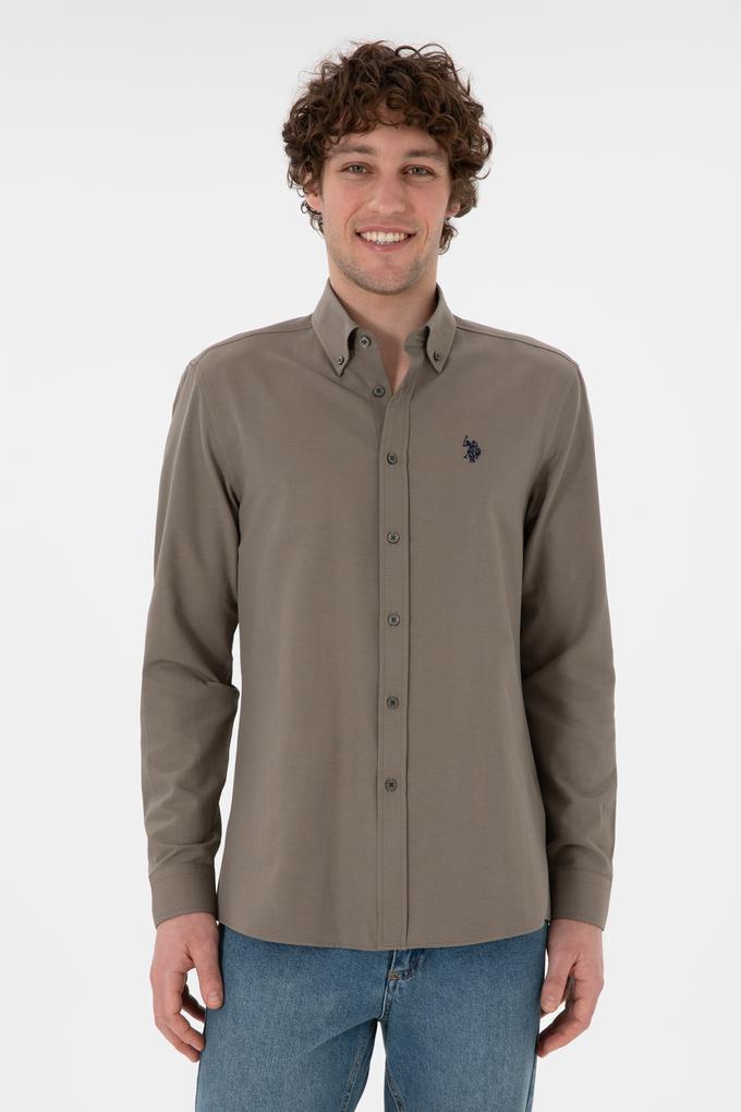 Erkek Vizon Uzun Kollu Basic Gömlek