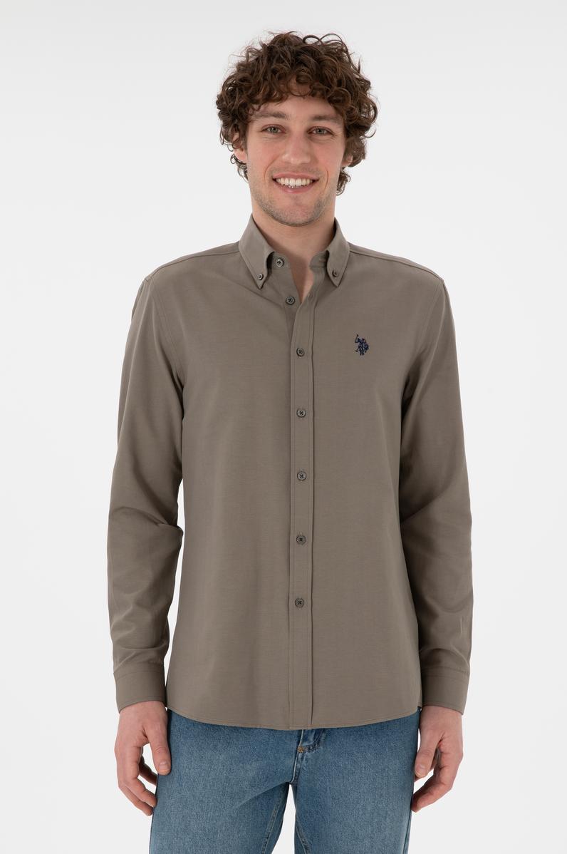 Erkek Vizon Uzun Kollu Basic Gömlek
