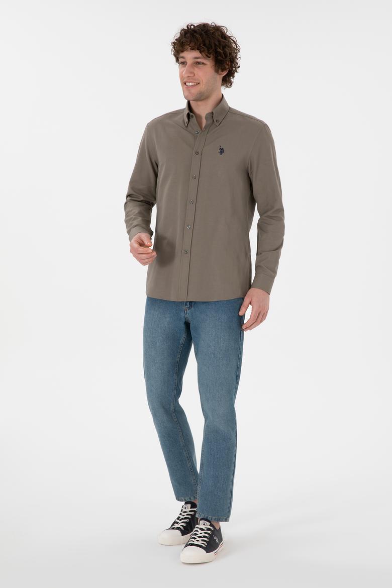 Erkek Vizon Uzun Kollu Basic Gömlek - 50306338115