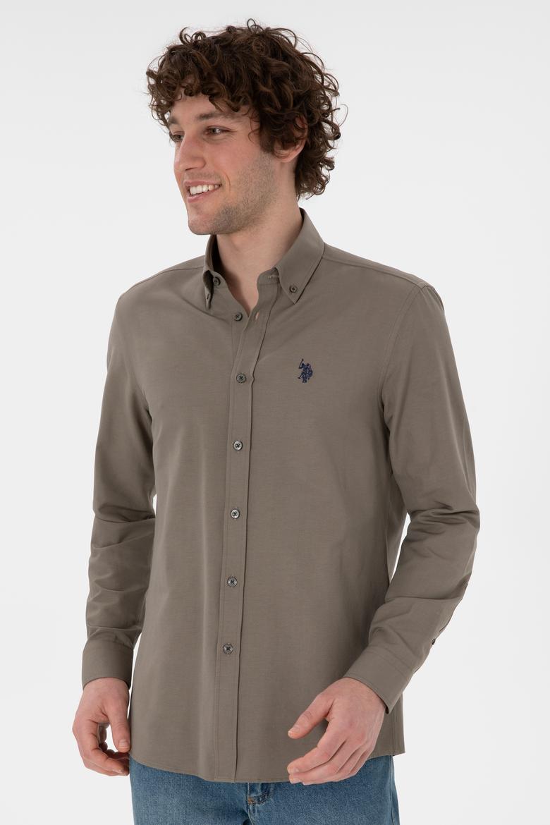 Erkek Vizon Uzun Kollu Basic Gömlek - 50306338115