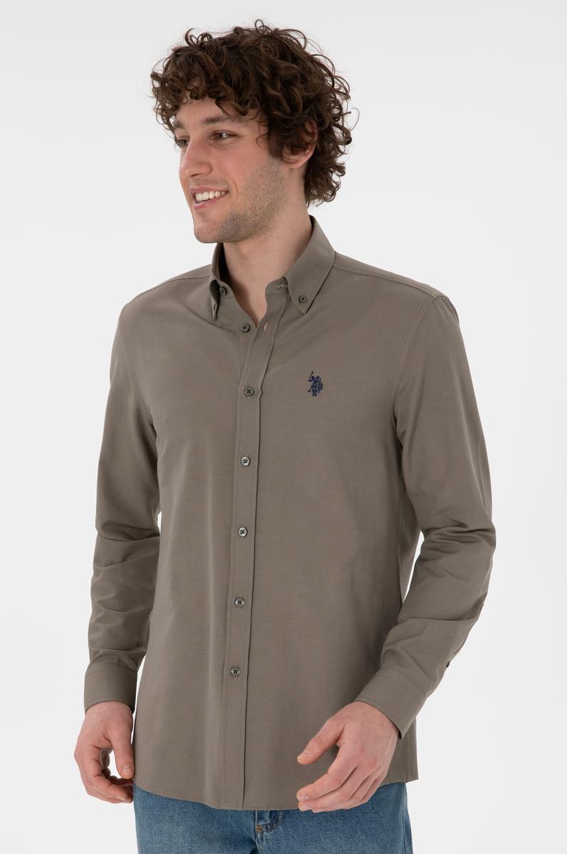 Erkek Vizon Uzun Kollu Basic Gömlek