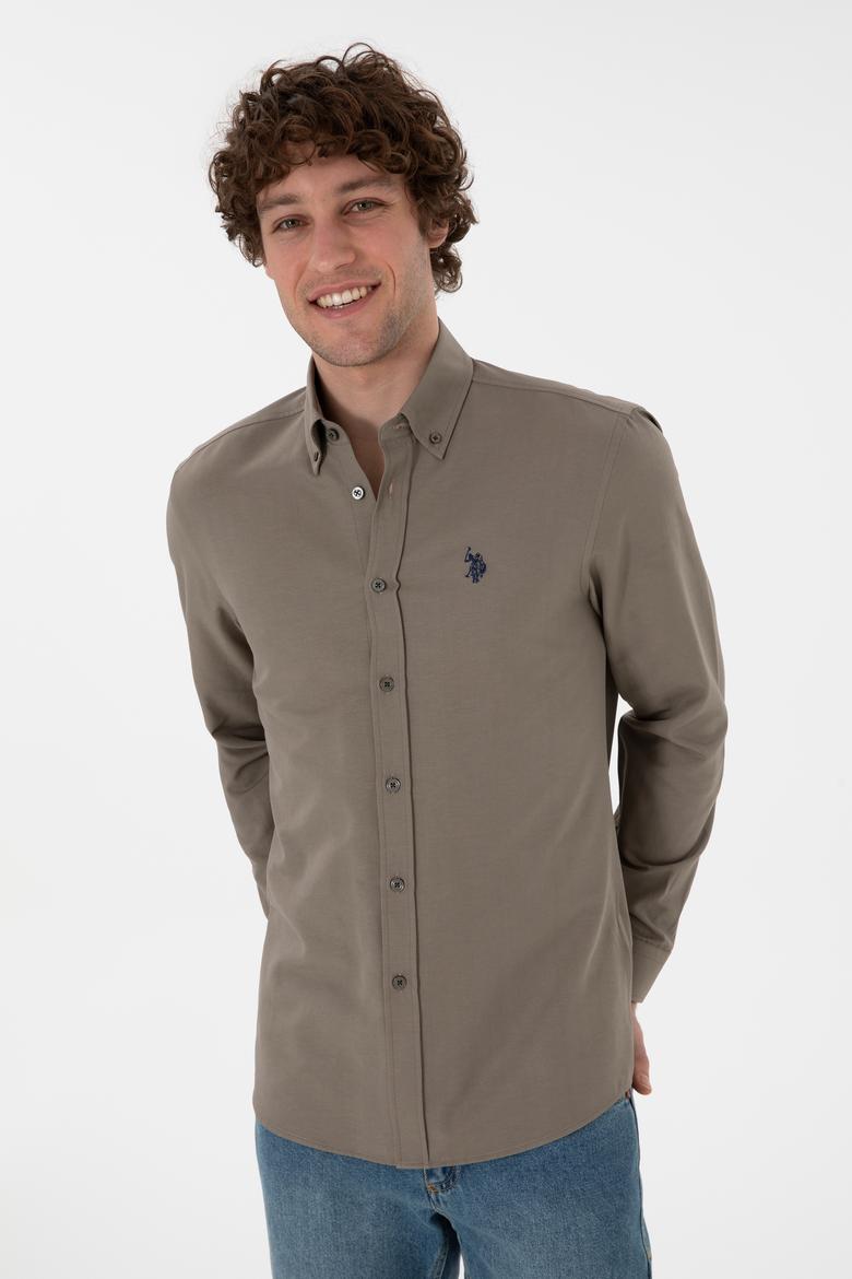 Erkek Vizon Uzun Kollu Basic Gömlek - 50306338115