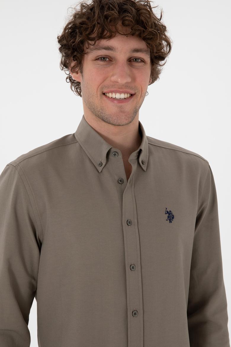 Erkek Vizon Uzun Kollu Basic Gömlek - 50306338115