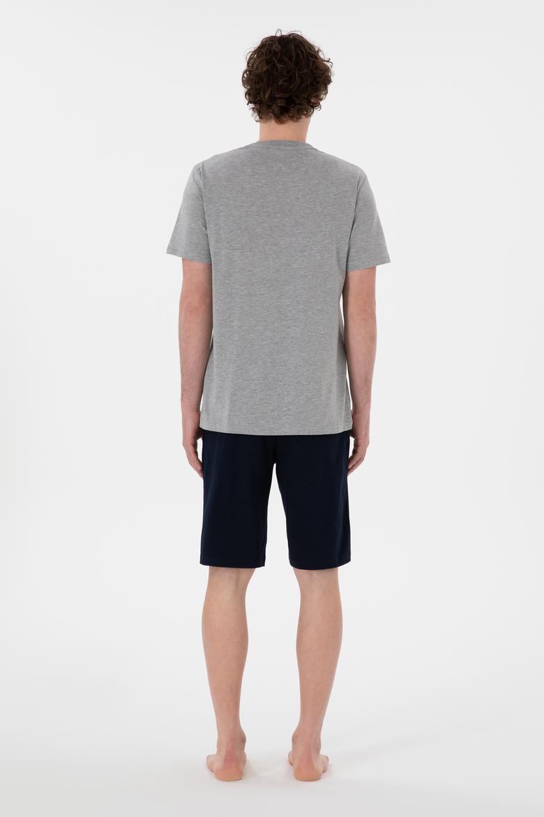 Erkek Bisiklet Yaka Gri Melanj Pijama Takımı - 50309821013