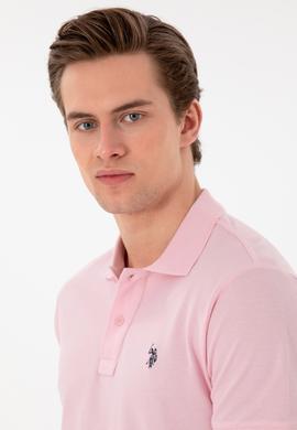 Erkek Slim Fit Polo Yaka Açık Pembe Basic Tişört - 50297984454