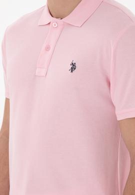 Erkek Slim Fit Polo Yaka Açık Pembe Basic Tişört - 50297984454