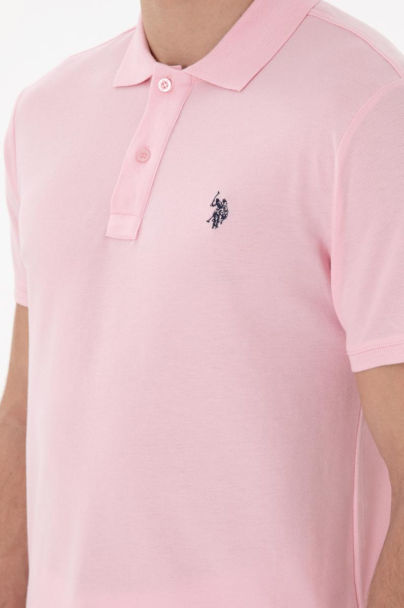 Erkek Slim Fit Polo Yaka Açık Pembe Basic Tişört