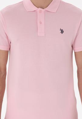Erkek Slim Fit Polo Yaka Açık Pembe Basic Tişört - 50297984454