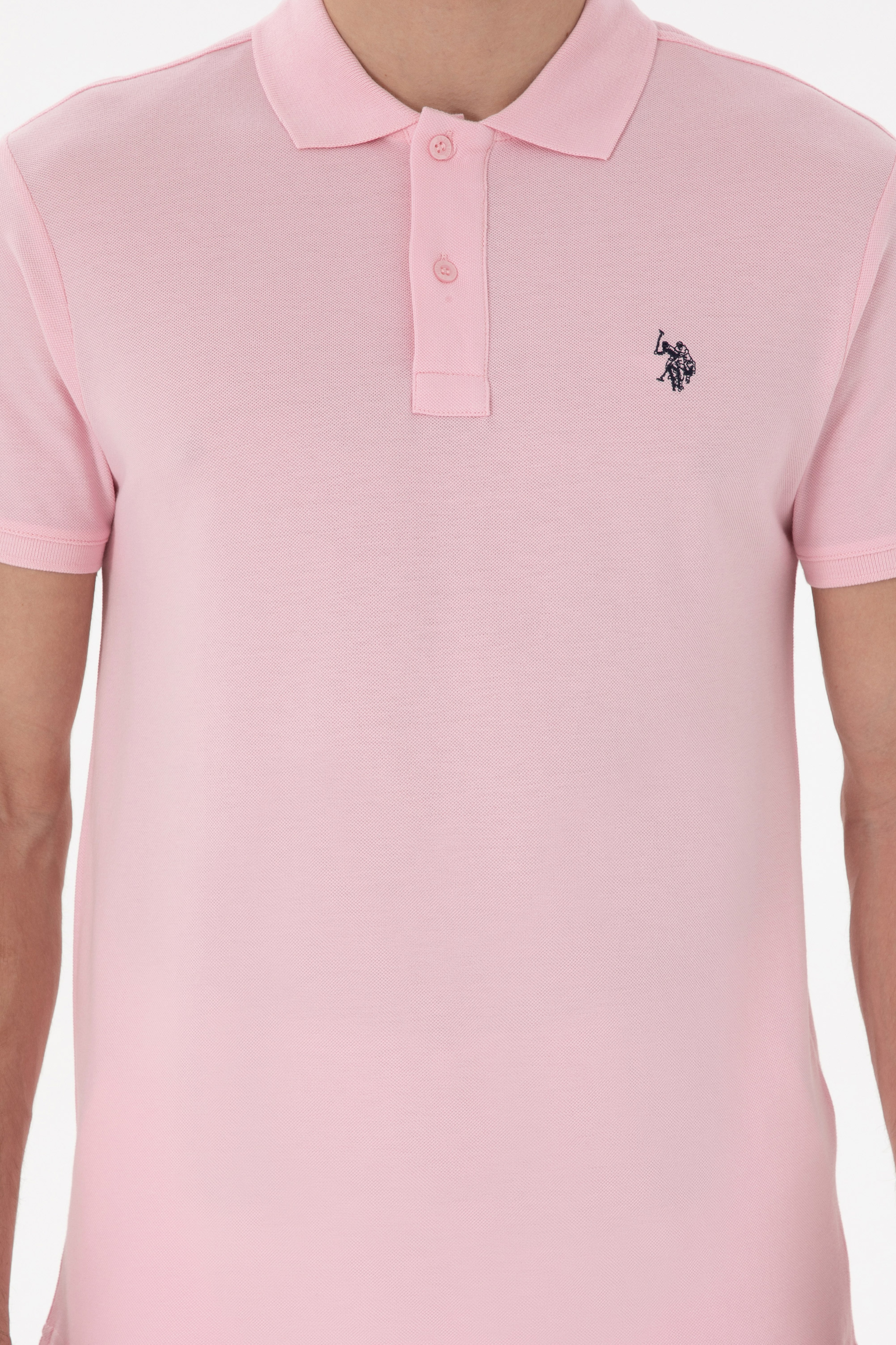 Erkek Slim Fit Polo Yaka Açık Pembe Basic Tişört - Image 6