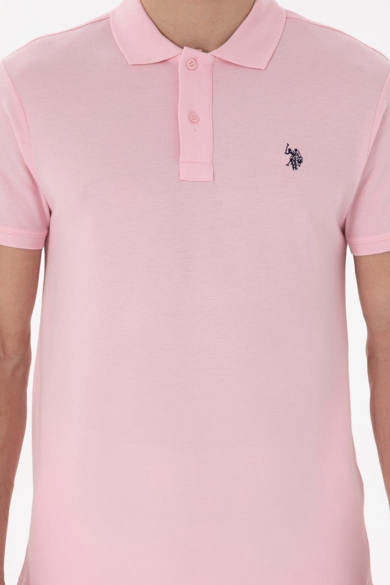 Erkek Slim Fit Polo Yaka Açık Pembe Basic Tişört - 50297984454