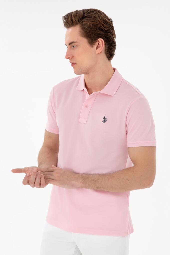 Erkek Slim Fit Polo Yaka Açık Pembe Basic Tişört
