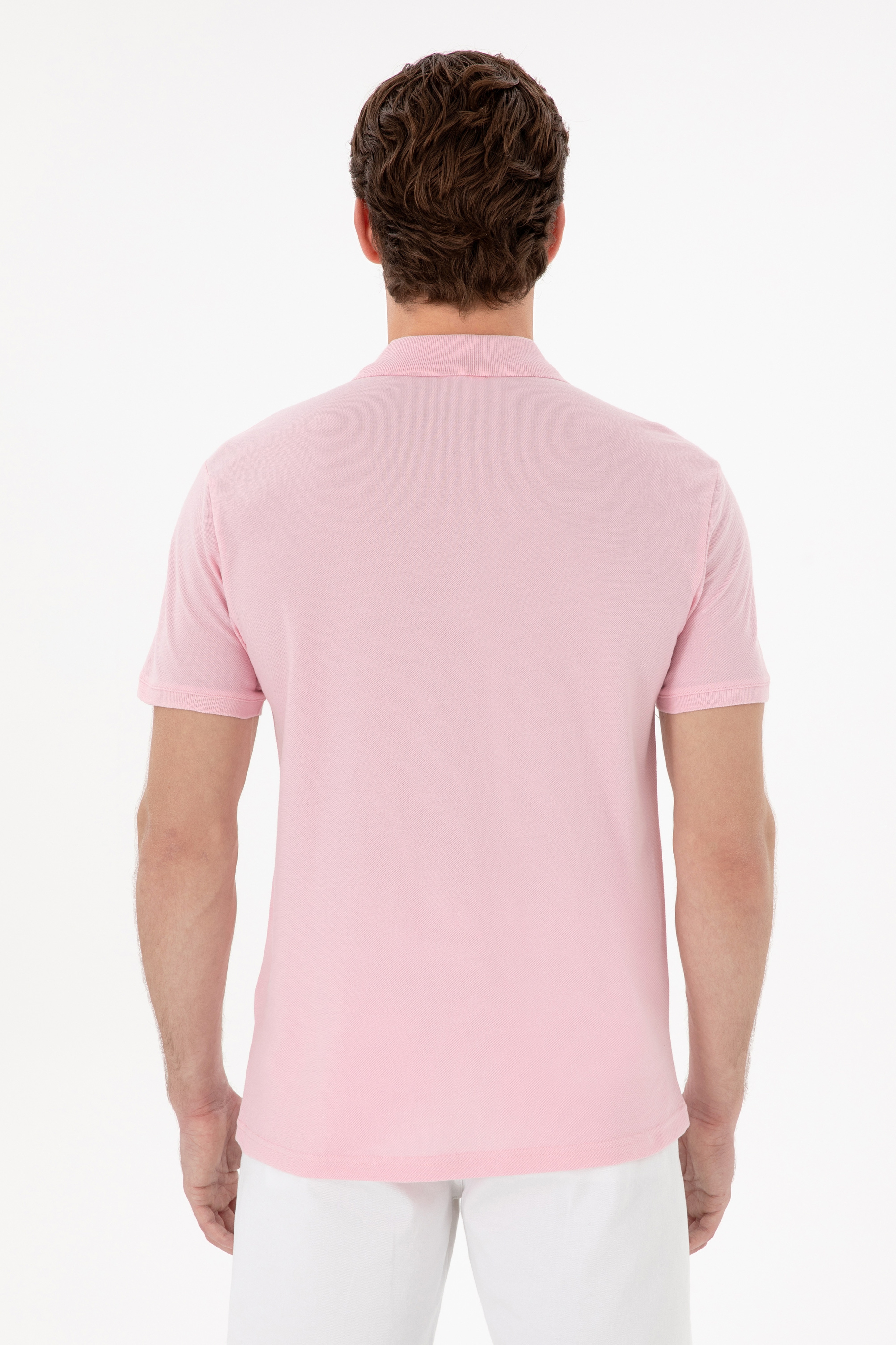 Erkek Slim Fit Polo Yaka Açık Pembe Basic Tişört