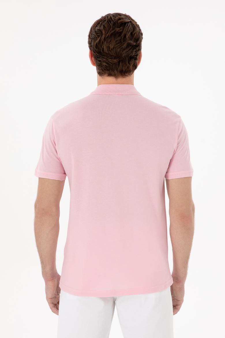 Erkek Slim Fit Polo Yaka Açık Pembe Basic Tişört - 50297984454