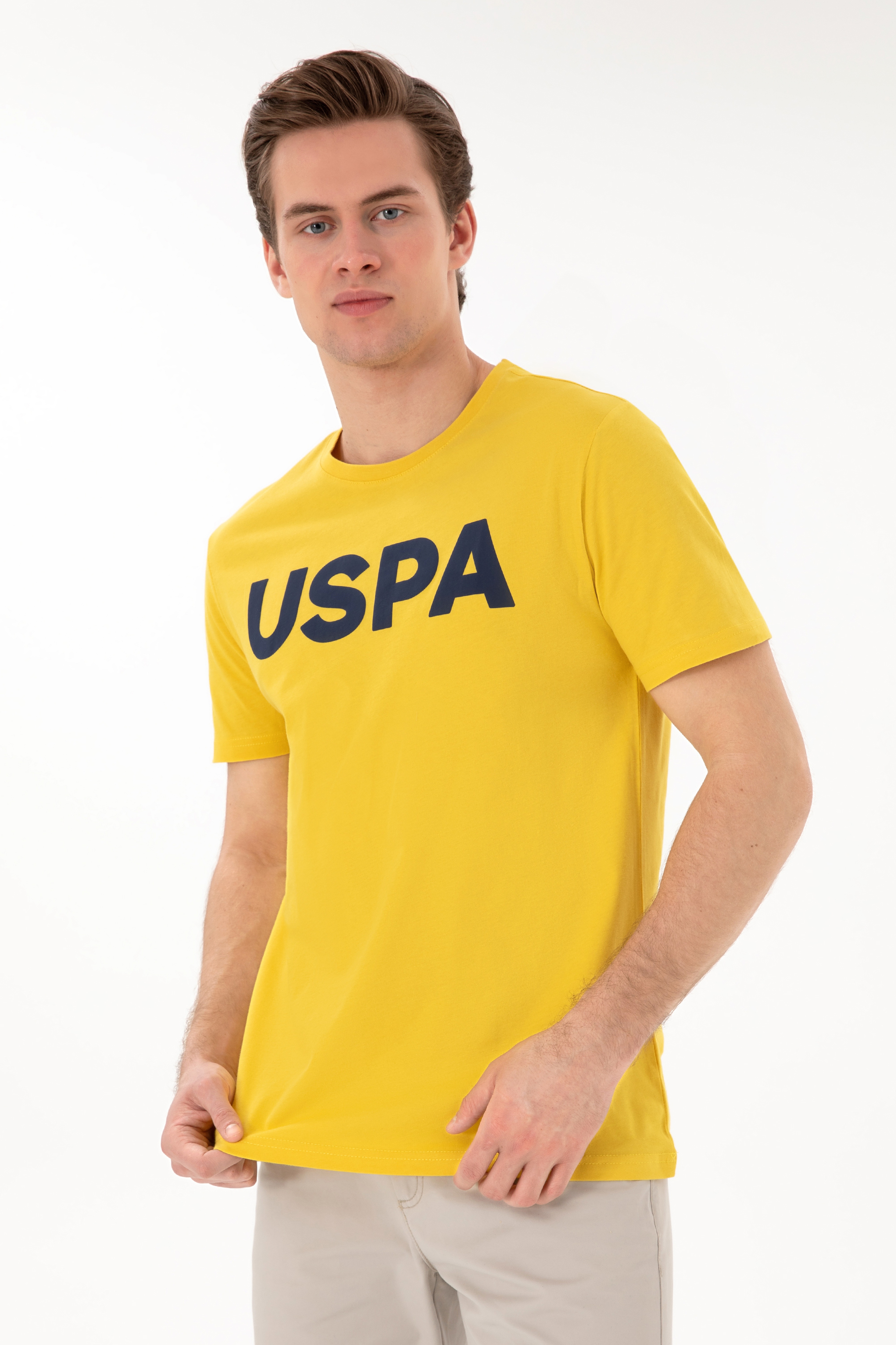 Erkek Regular Fit Bisiklet Yaka Koyu Sarı Basic Tişört - Image 1