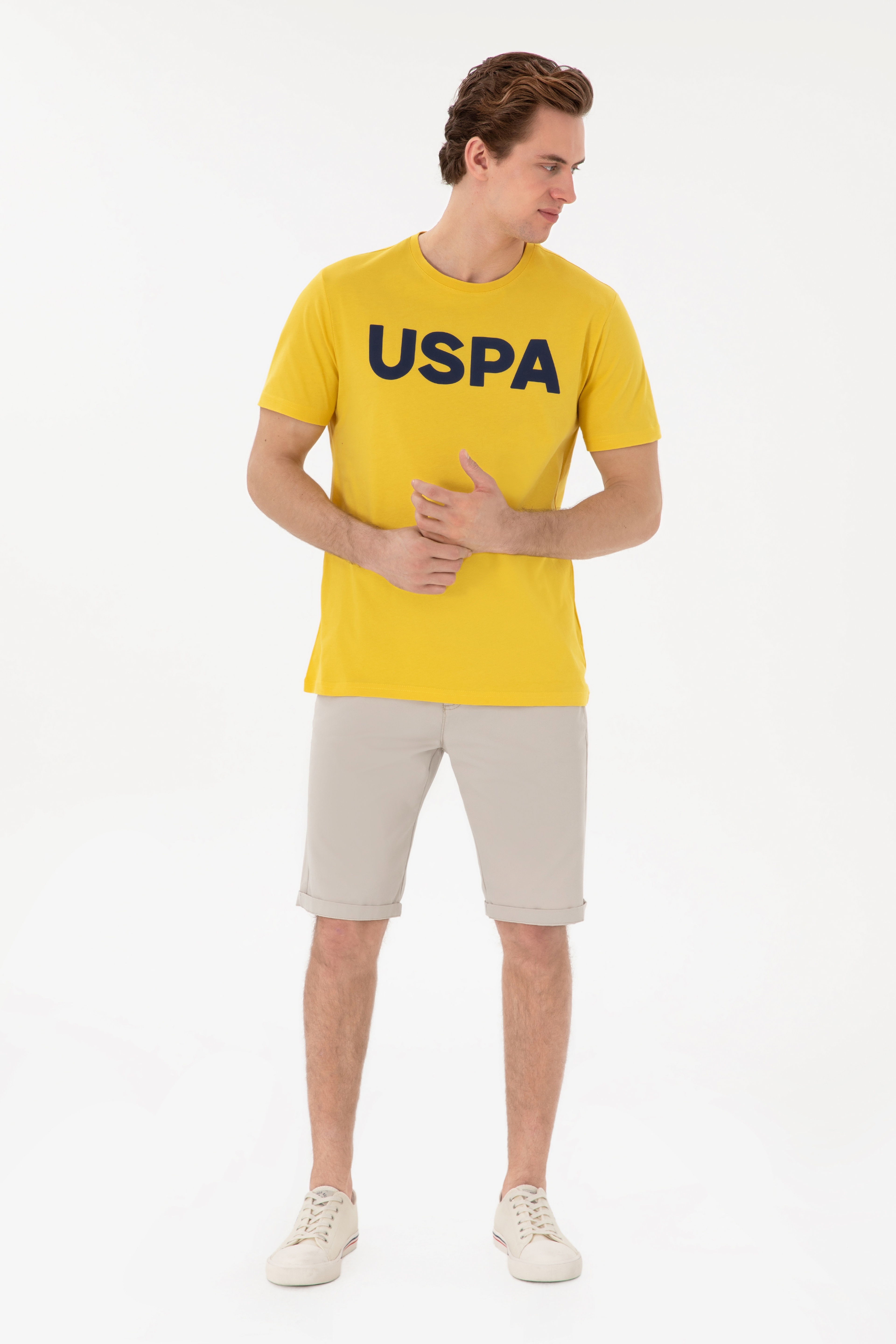 Erkek Regular Fit Bisiklet Yaka Koyu Sarı Basic Tişört