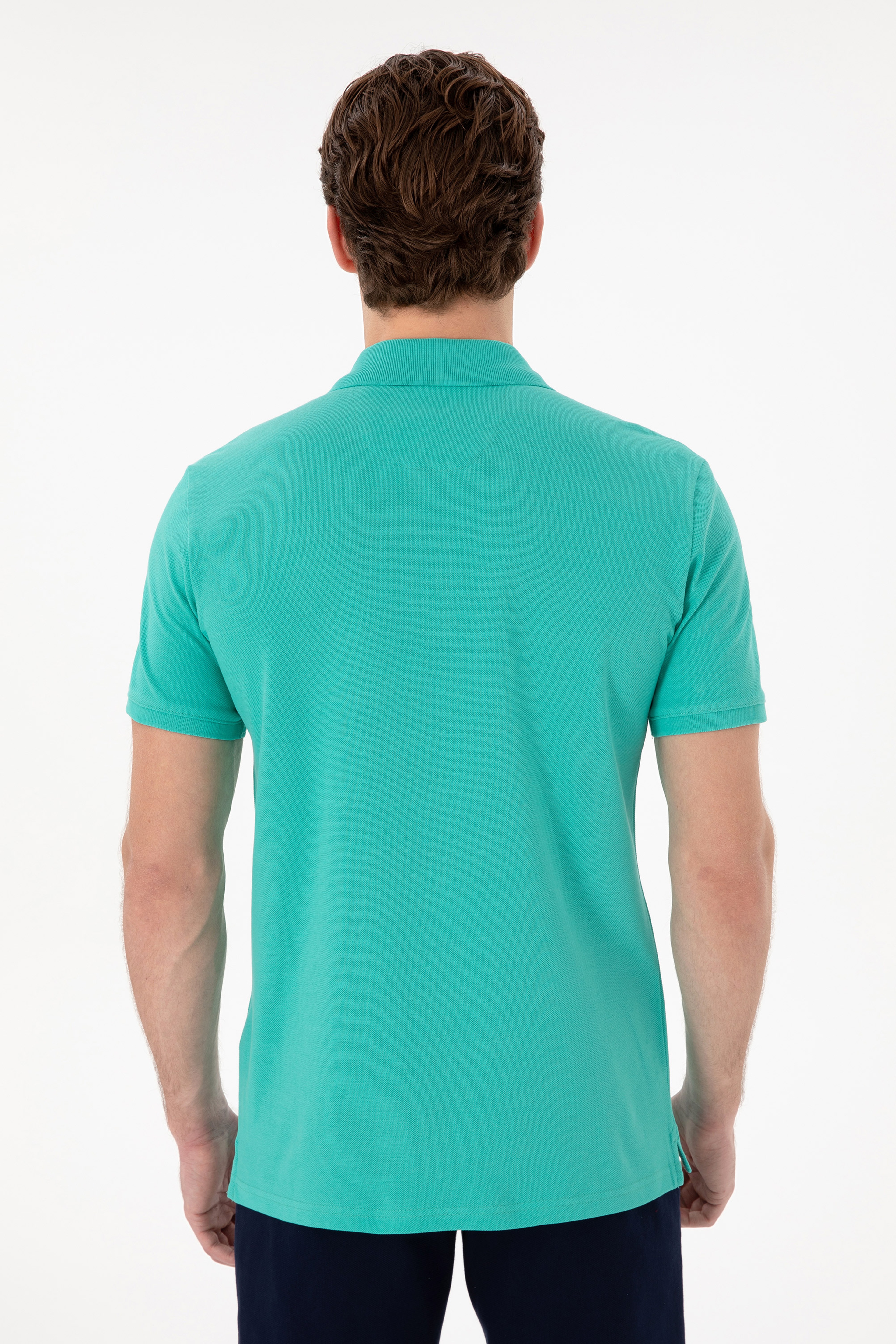 Erkek Slim Fit Polo Yaka Mint Basic Tişört