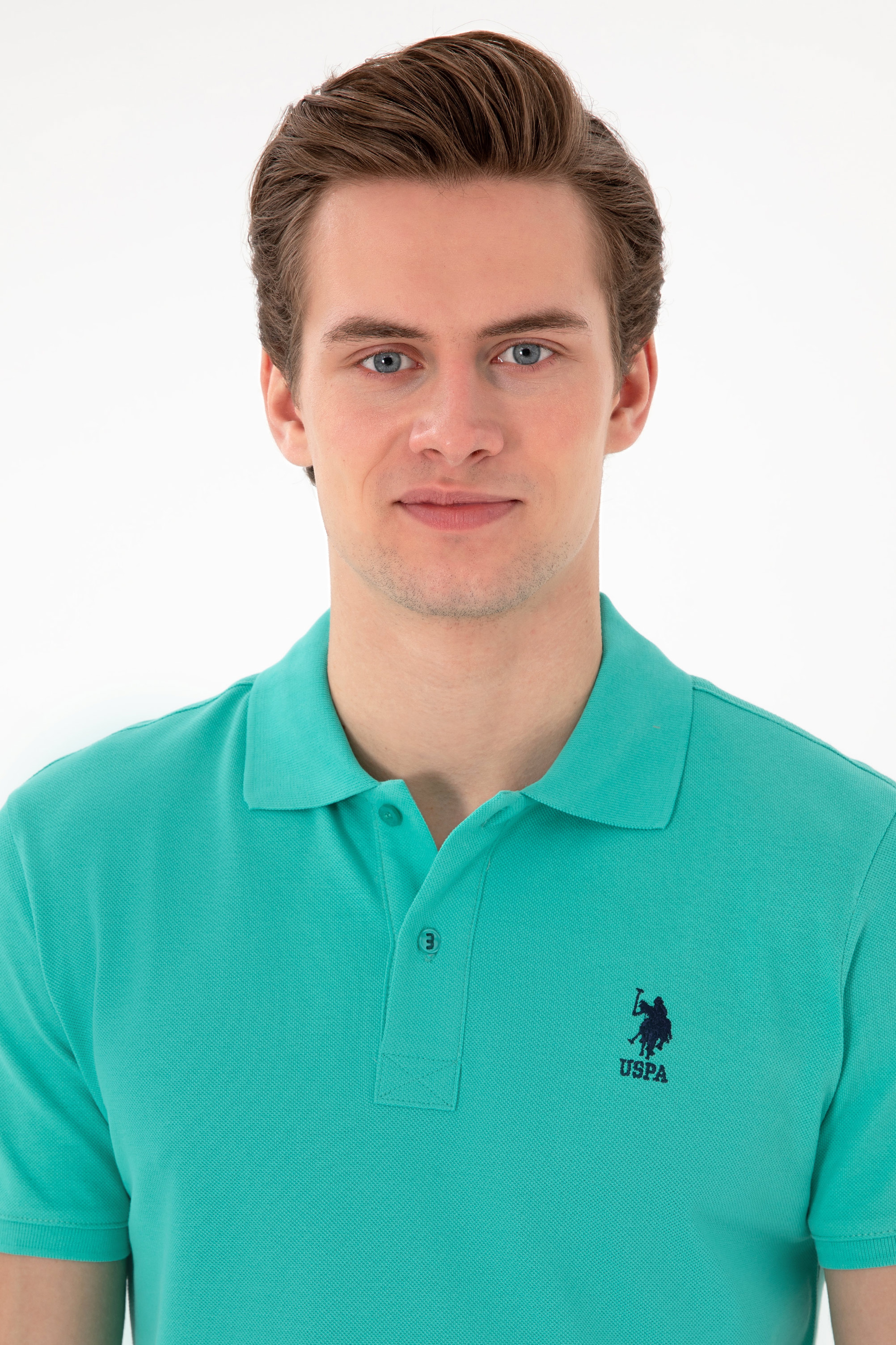 Erkek Slim Fit Polo Yaka Mint Basic Tişört - Image 2