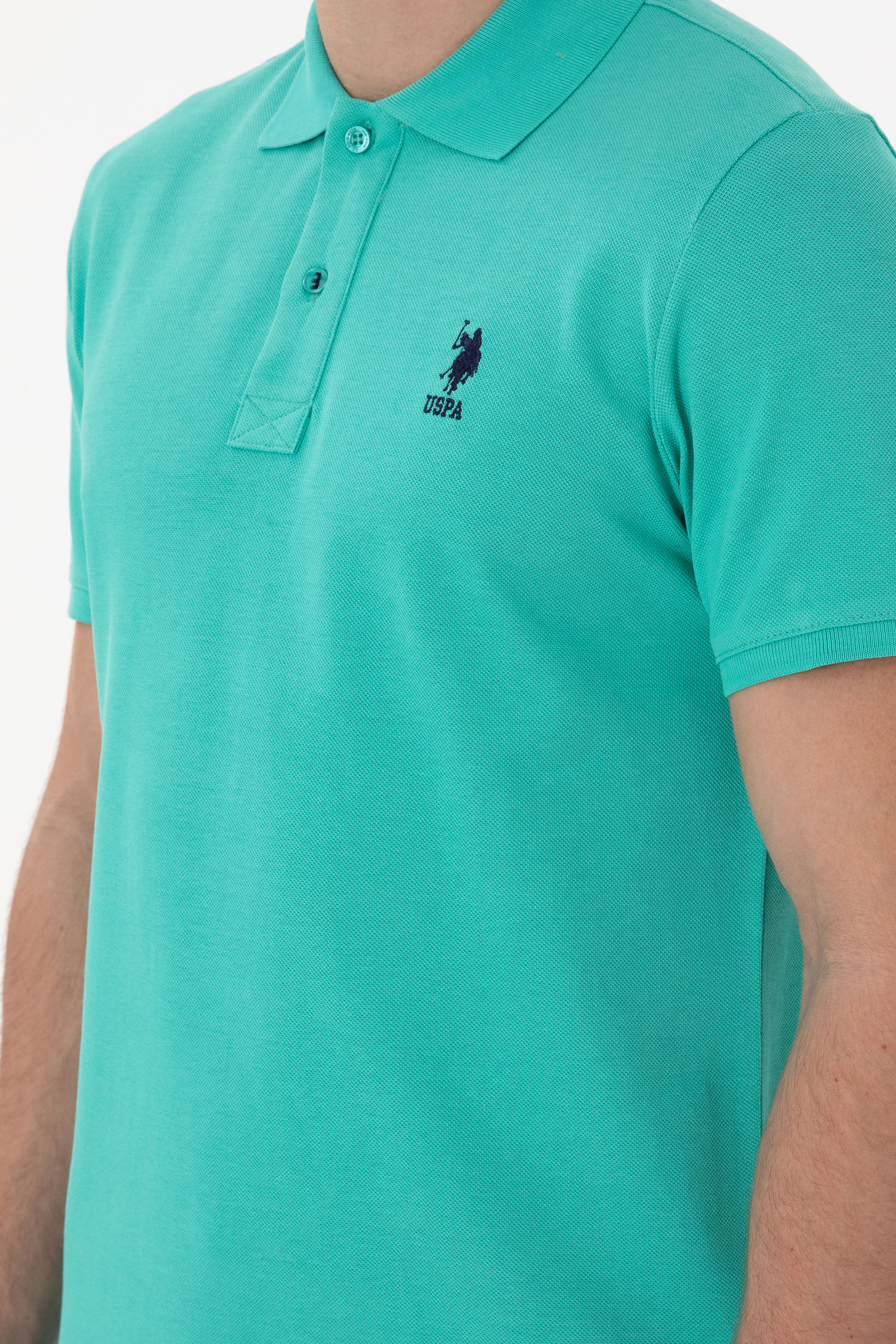 Erkek Slim Fit Polo Yaka Mint Basic Tişört - Image 7