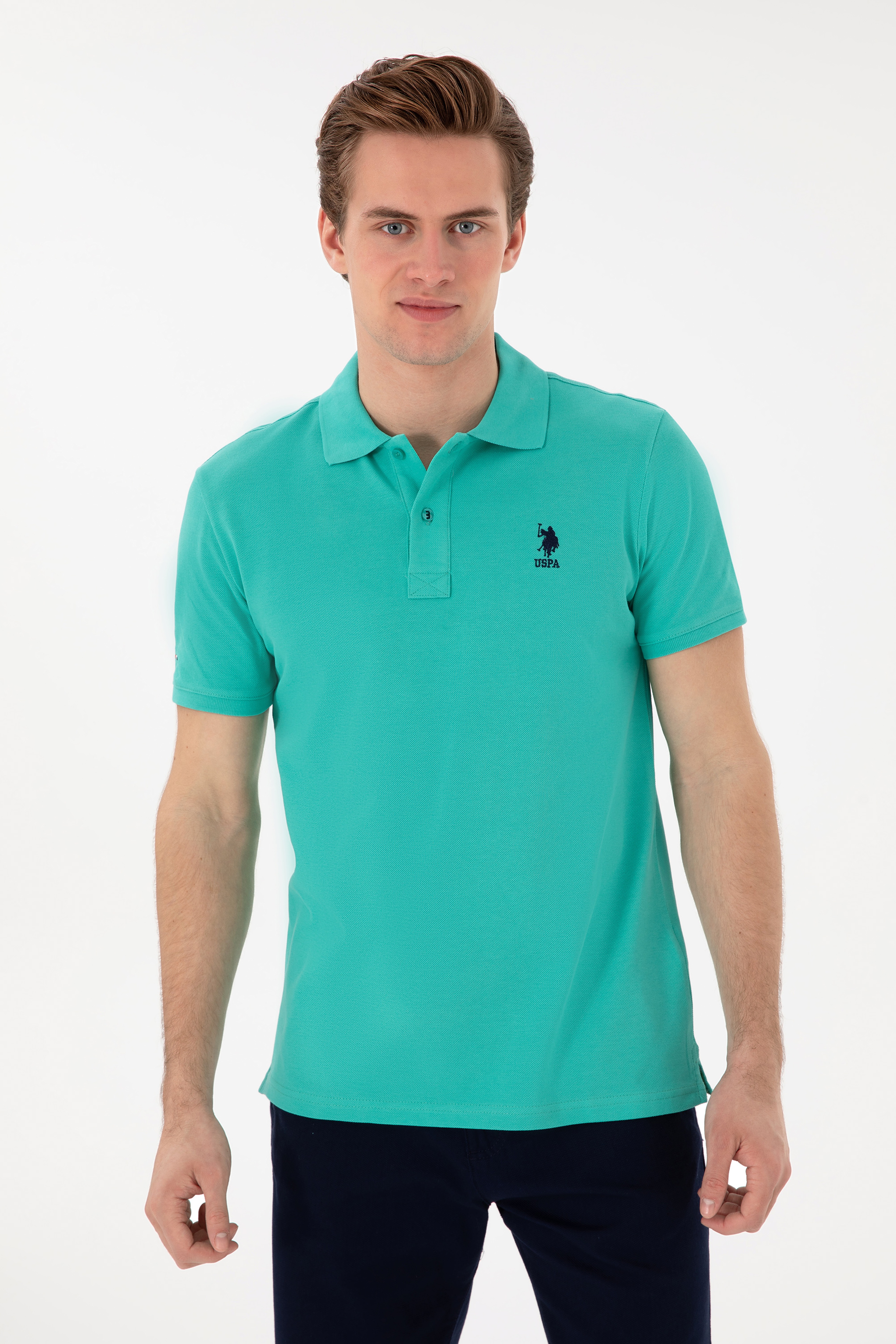 Erkek Slim Fit Polo Yaka Mint Basic Tişört - Image 3