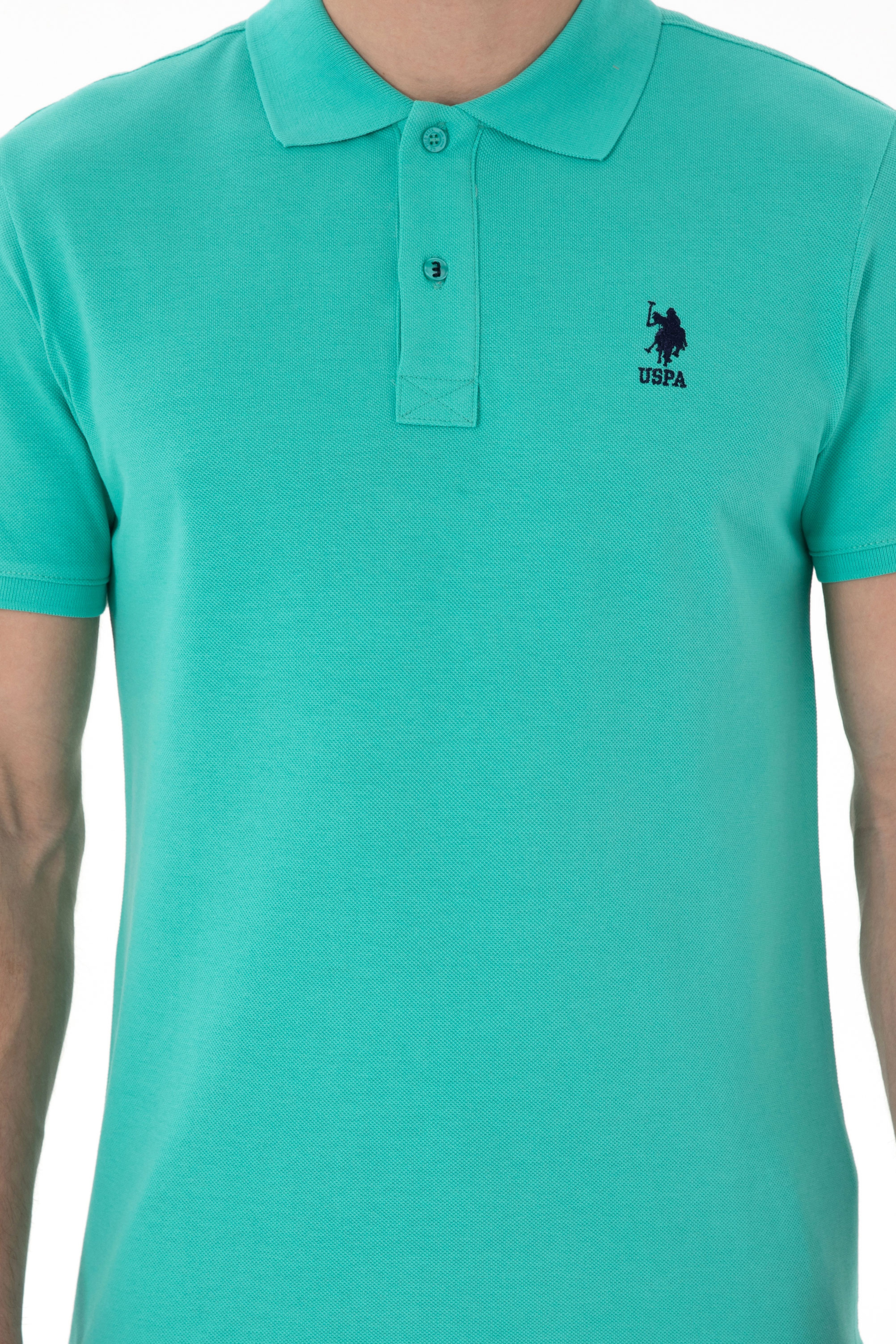 Erkek Slim Fit Polo Yaka Mint Basic Tişört
