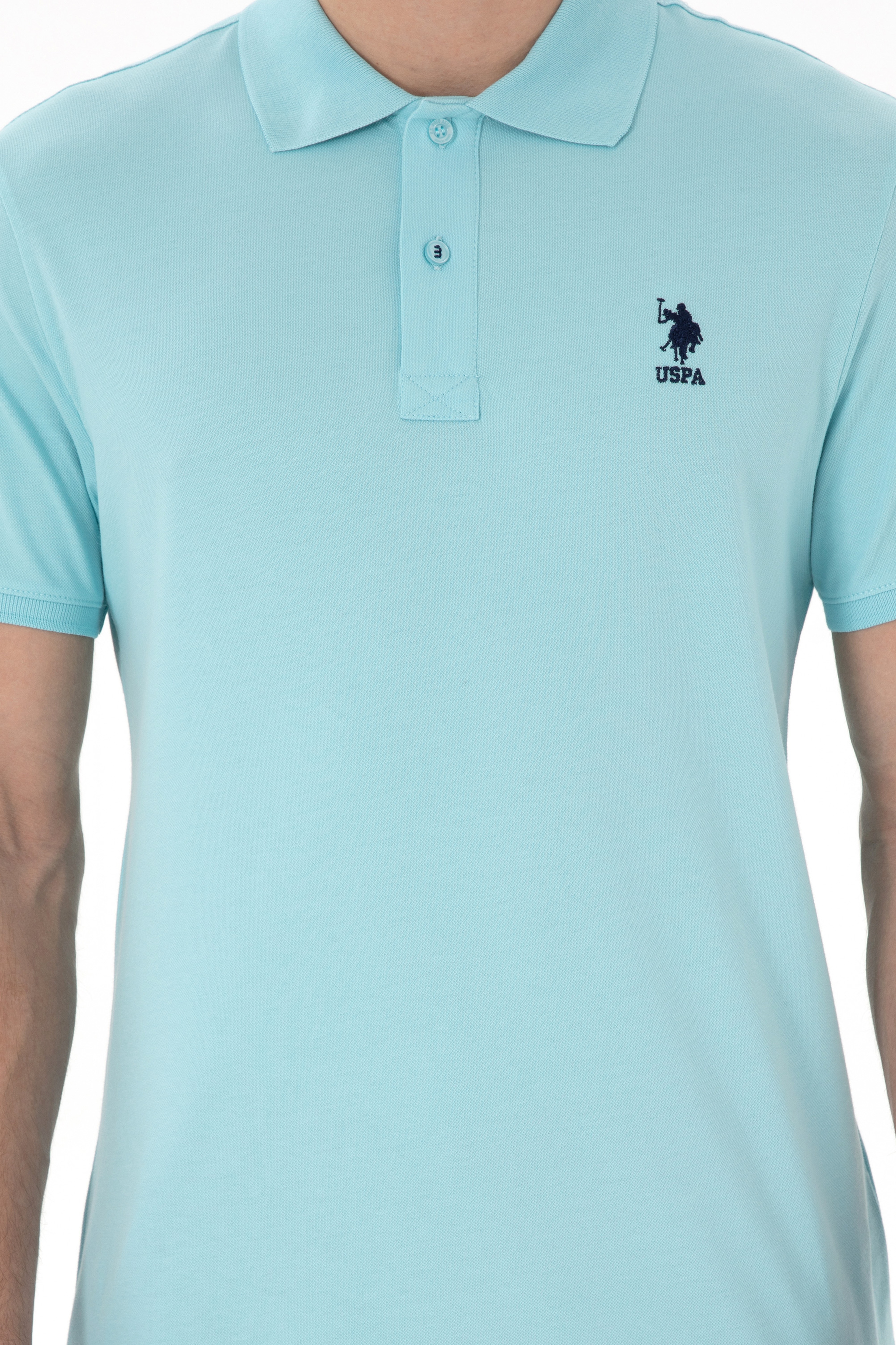 Erkek Slim Fit Polo Yaka Aqua Basic Tişört - Image 6