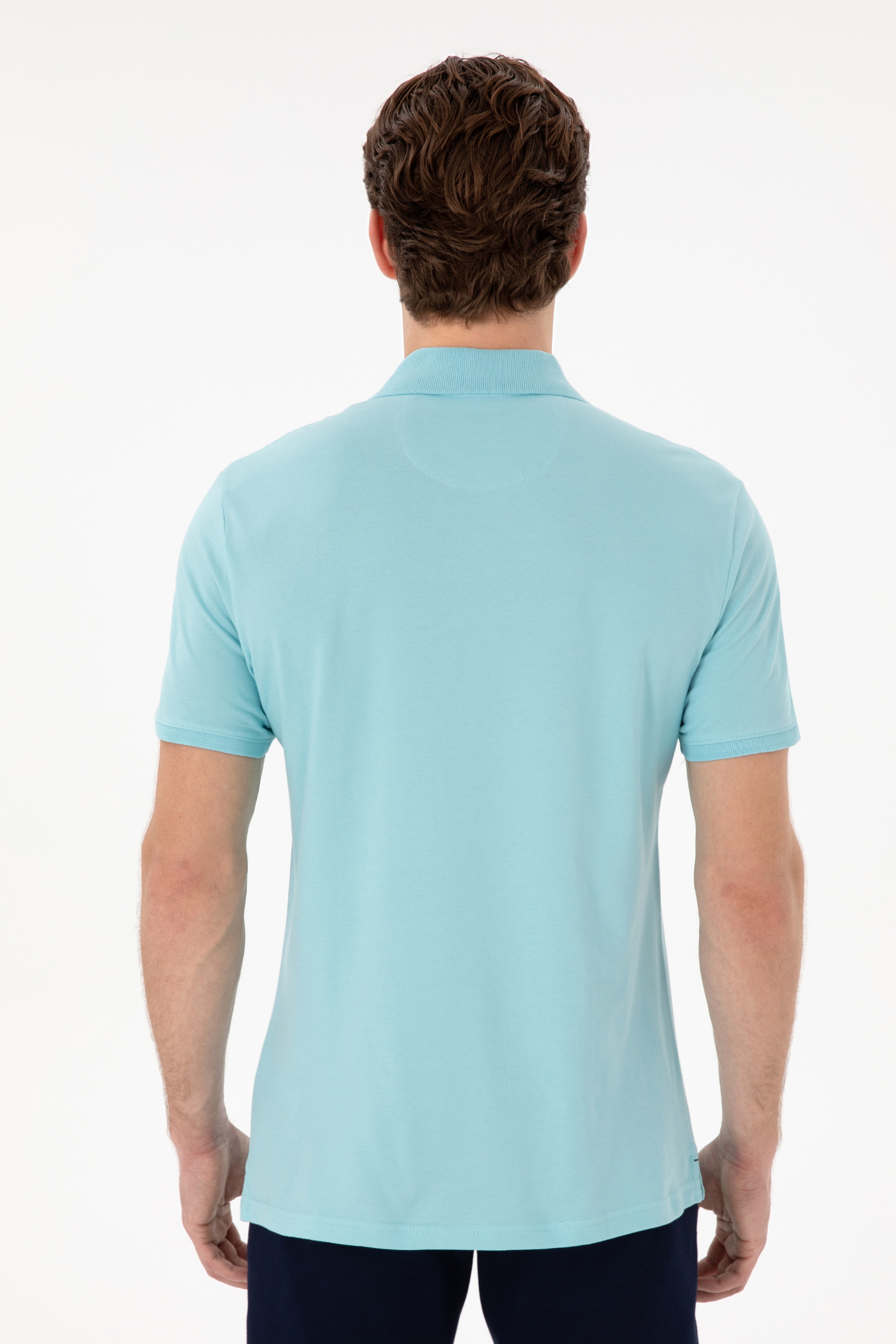 Erkek Slim Fit Polo Yaka Aqua Basic Tişört - Image 5